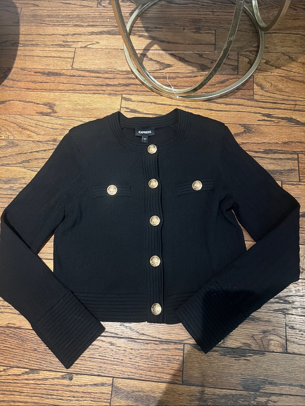 Express Black Ribbed Jacket with Gold Buttons - Picture 3 of 3